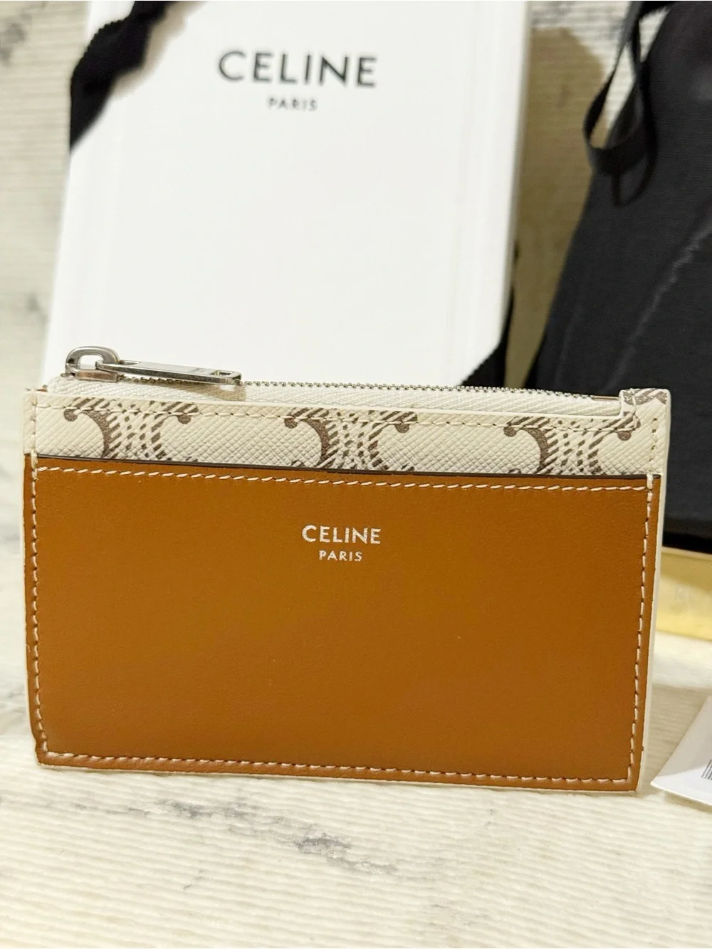 Celine Triomphe Canvas & Leather Zipped Card Holder Wallet